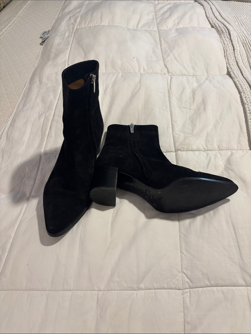 Margaux Black Suede Pointed Ankle Booties with Block Heel